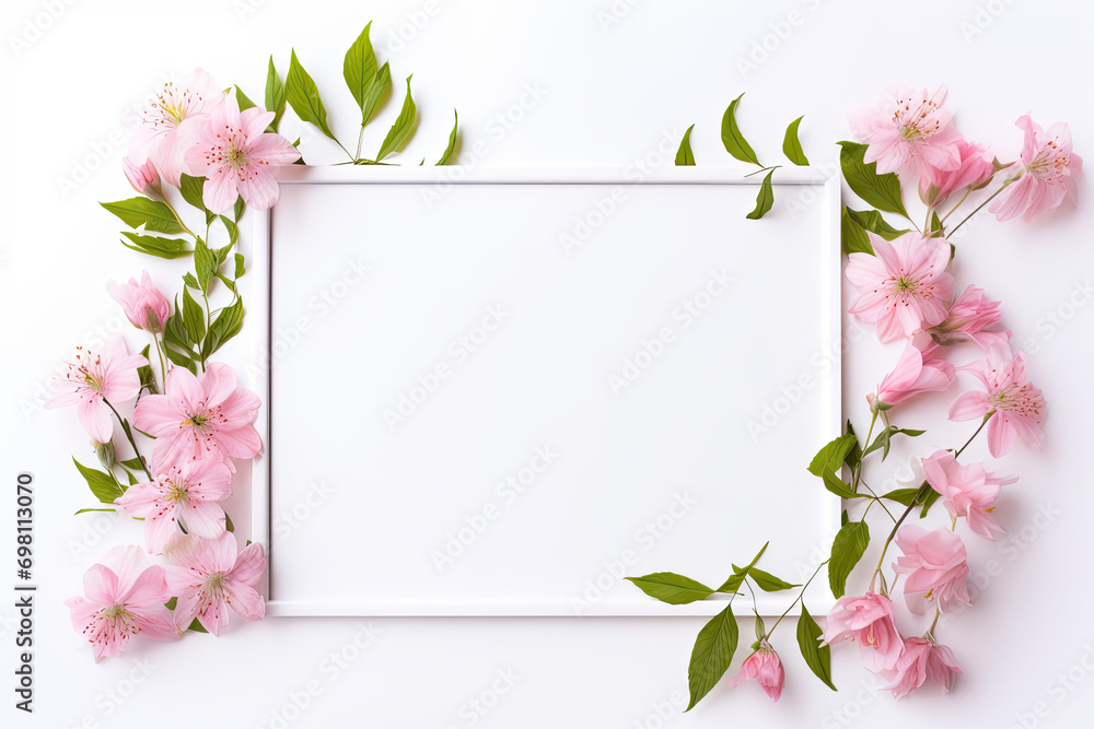 A wedding-themed photo frame with summer flowers A wedding-themed photo frame with summer flowers