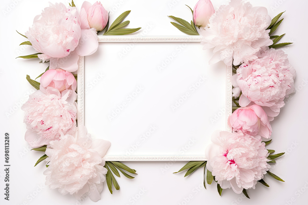 A wedding-themed photo frame with summer flowers A wedding-themed photo frame with summer flowers