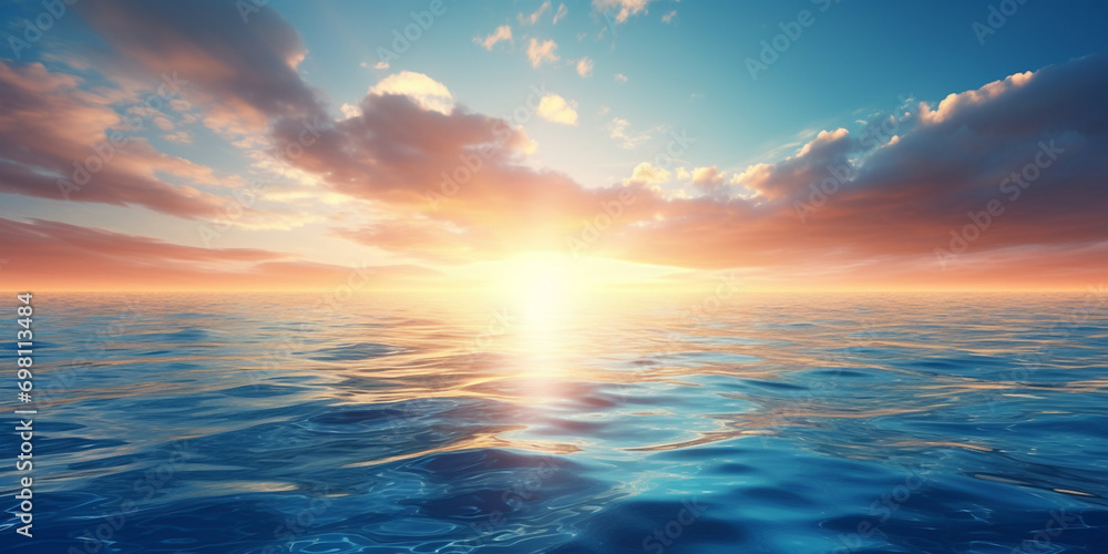 beautiful dramatic sunset over sea sunlight blue sky sea level landscape tranquil waters nature beauty revealed AI Generated 