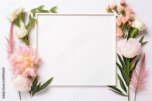 A wedding-themed photo frame with  flowers
