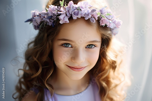 portrait of a young girls with spring flowers