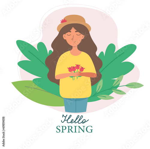 Cute spring girl with flowers