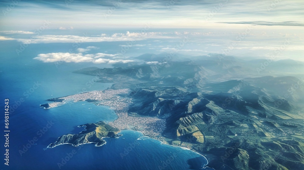 Aerial view of the coast of the island of Madeira, Portugal