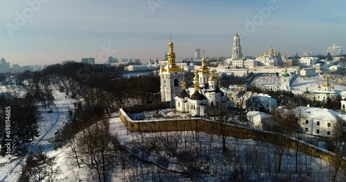 Aerial View of Kiev Pechersk Lavra Enveloped in Winter Snow photo