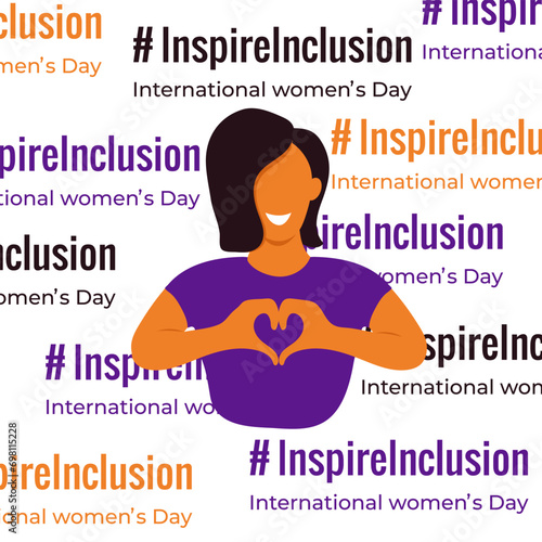 Inspire inclusion social campaign.Smiling women . Heart shaped hand gesture.Vector illustration