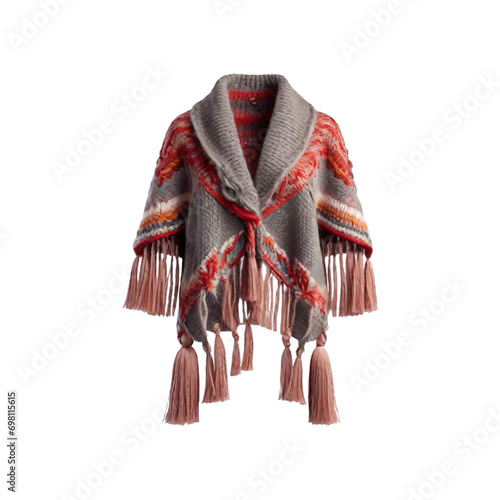 Winter tassel shawl cardigan transparent background Ai generative. © Poly