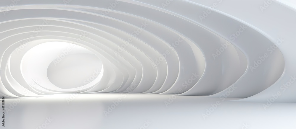 Fototapeta premium 3D geometric abstract wave futuristic light white background. 3d tunnel background. Halway background. alleyway background.
