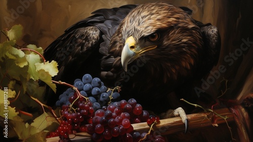 balt eagle eating grapes. photo