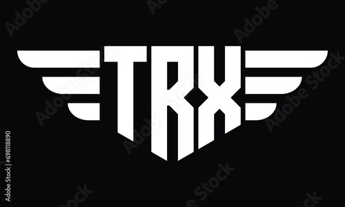 TRX three letter logo, creative wings shape logo design vector template. letter mark, word mark, monogram symbol on black & white.	