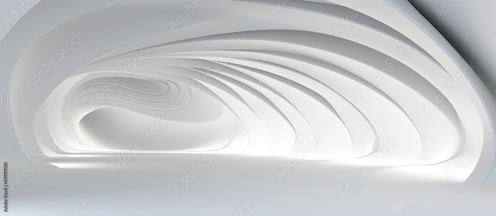 Fototapeta premium 3D geometric abstract wave futuristic light white background. 3d tunnel background. Halway background. alleyway background.