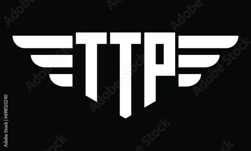 TTP three letter logo, creative wings shape logo design vector template. letter mark, word mark, monogram symbol on black & white.	