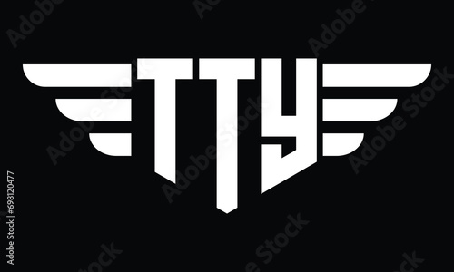 TTY three letter logo, creative wings shape logo design vector template. letter mark, word mark, monogram symbol on black & white.	