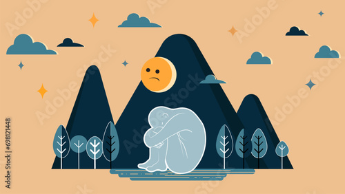 Depression and frustration concept. Mental Health. A man in depressive state of mind. Vector illustration