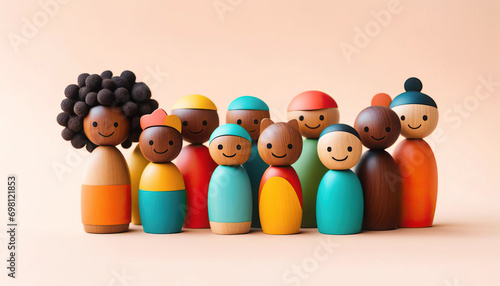 Cute diverse people or kids figurines with copy space photo