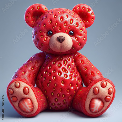  Teddy bear with strawberry. Generative Ai photo