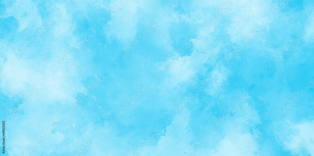 painted white clouds with pastel blue sky, Brush paint blue paper textured canvas element with clouds, blue sky with clouds background, abstract watercolor background illustration. - obrazy, fototapety, plakaty 