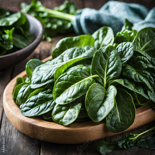 Spinach, kale, collard greens, and Swiss chard are packed with vitamins, minerals, and fiber, copy space, bokeh, detailed, perfect composition, dof. photo