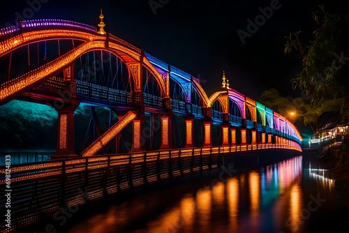 Colorful light on Iron Bridge at night time