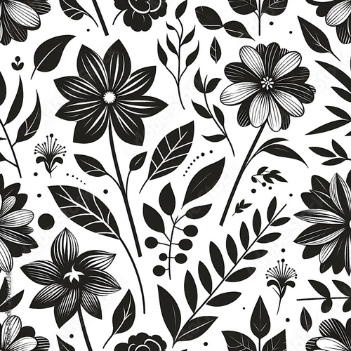 Black Flower Seamless Pattern Tile Texture Background Wallpaper