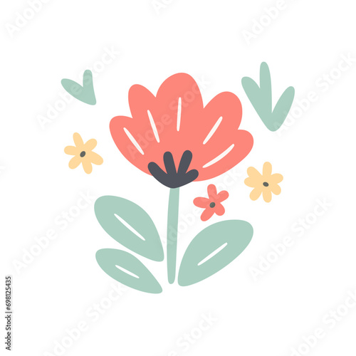 Floral element. Beautiful romantic flower hand drawn floral bouquets, flower compositions flat style trendy Vector design isolated on white background. Simple Abstract