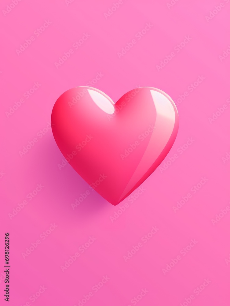glossy pink heart, cute plastic icon on bright pink background color, 3d isometric style