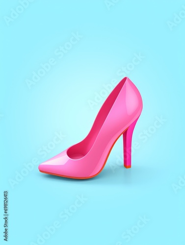 pink heel, cute plastic icon on light blue background color, 3d isometric style