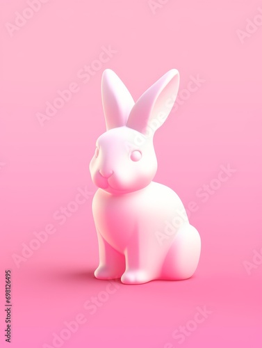 white rabbit figurine, cute plastic icon on bright pink background color, 3d isometric style