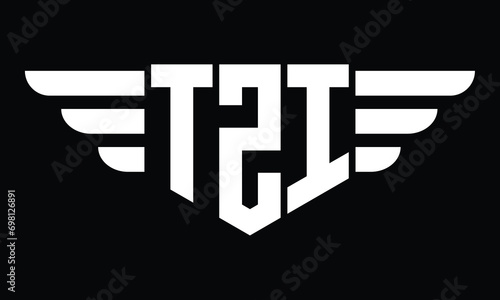 TZI three letter logo, creative wings shape logo design vector template. letter mark, word mark, monogram symbol on black & white.	 photo