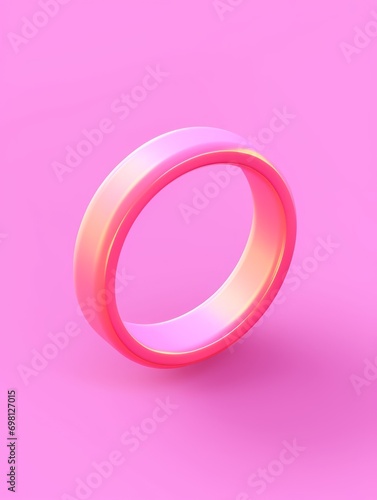 pink ring, cute plastic icon on bright pink background color, 3d isometric style