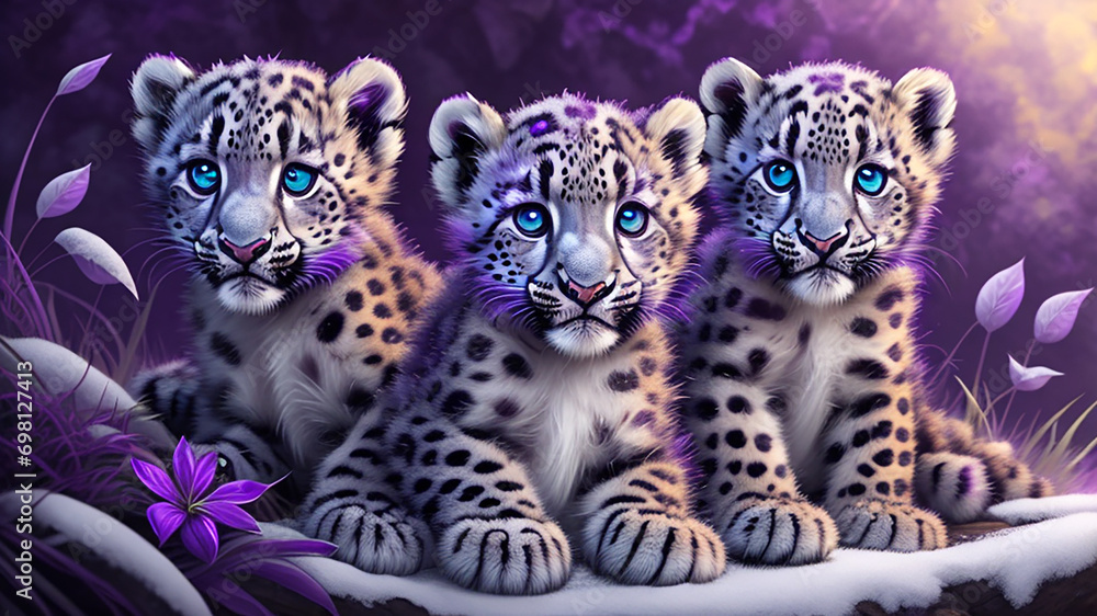 Naklejka premium weiße Leoparden Babies mit blauen Augen