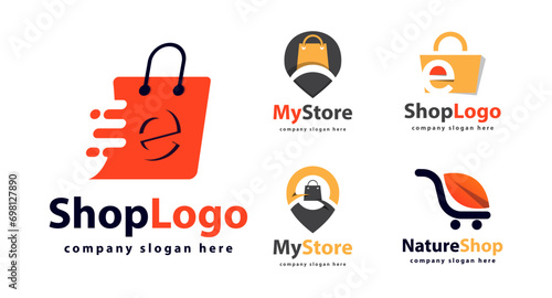 Online Shop Logo designs Template. Illustration vector graphic of shopping cart and shop bag combination logo design concept. Perfect for Ecommerce, sale, discount or store web element.