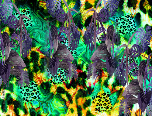 Combination textile collage pattern of wave and lines colored leopard snake tiger textures

