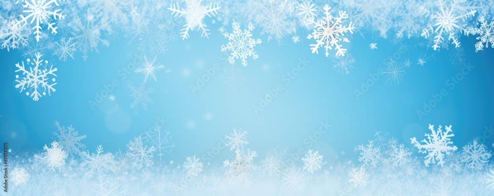 New Year banner with snowflakes on blue background