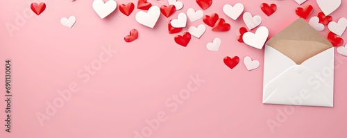 Envelope with hearts on pink background