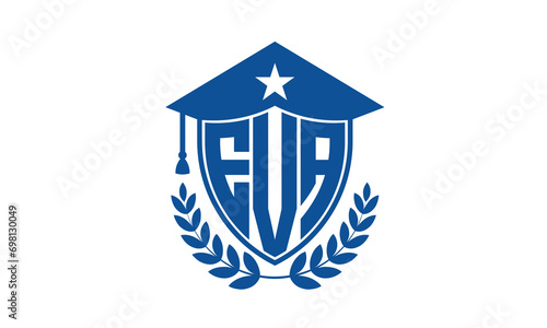 EVA three letter iconic academic logo design vector template. monogram, abstract, school, college, university, graduation cap symbol logo, shield, model, institute, educational, coaching canter, tech