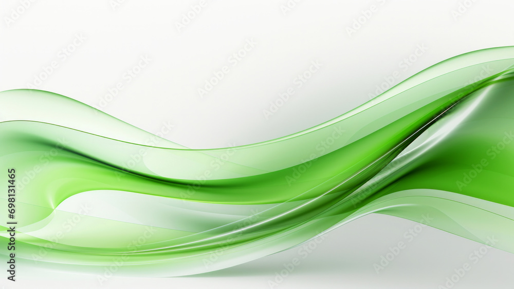 Fototapeta premium Abstract delicate green waves design with smooth curves and soft shadows on clean modern background. Fluid gradient motion of dynamic lines on minimal backdrop
