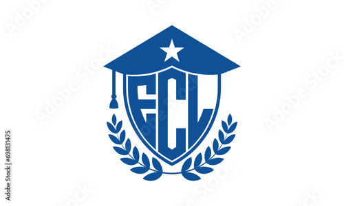 ECL three letter iconic academic logo design vector template. monogram, abstract, school, college, university, graduation cap symbol logo, shield, model, institute, educational, coaching canter, tech