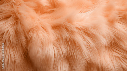 Soft peach fuzz color long fur background with a silky texture closeup shot. Modern trendy tone hue shade