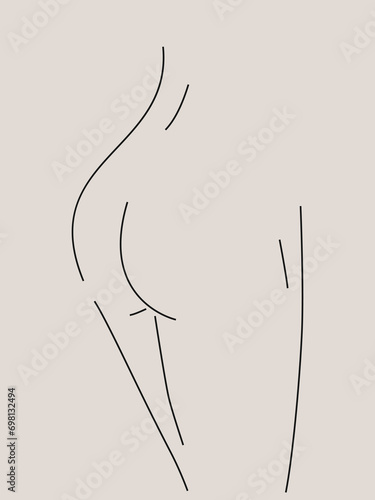 Abstract nude female butt. Modern single line art. Woman beauty concept. - Vector illustration.	
