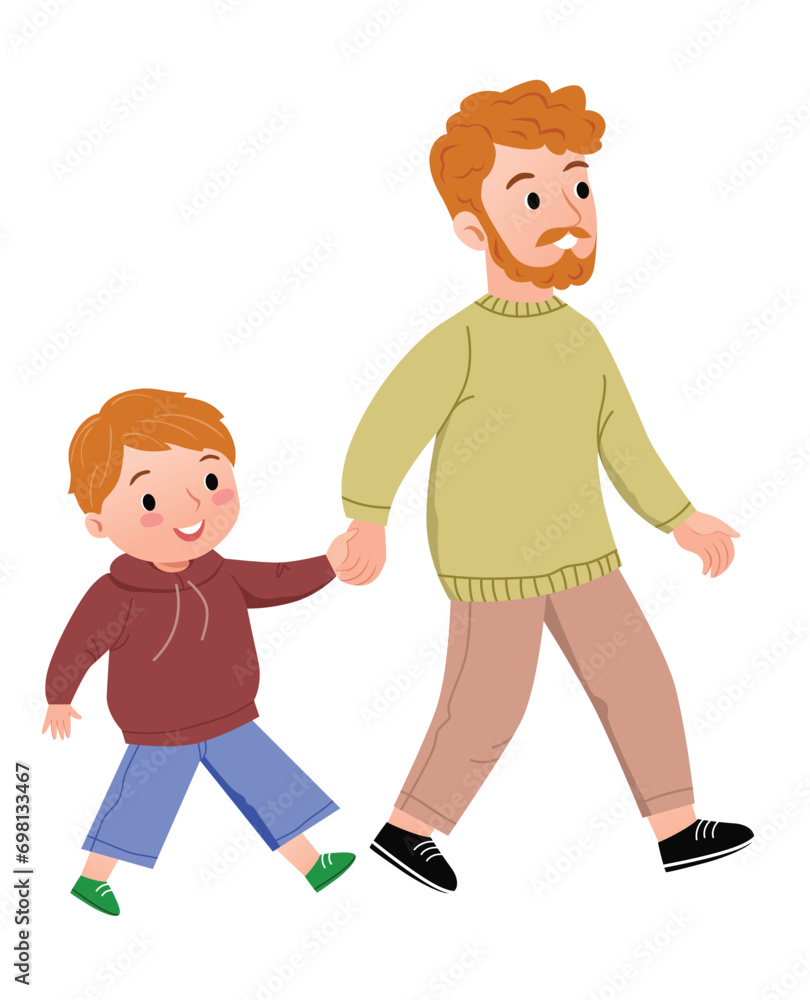 Young father with little son on the walk