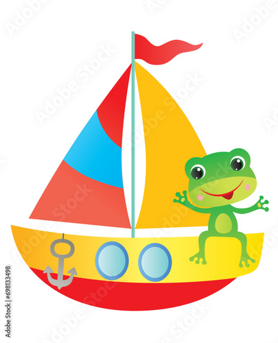 cartoon frog on the colourful boat