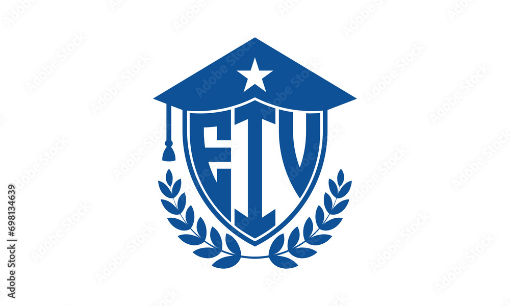 EIV three letter iconic academic logo design vector template. monogram, abstract, school, college, university, graduation cap symbol logo, shield, model, institute, educational, coaching canter, tech EIV three letter iconic academic logo design vector template. monogram, abstract, school, college, university, graduation cap symbol logo, shield, model, institute, educational, coaching canter, tech