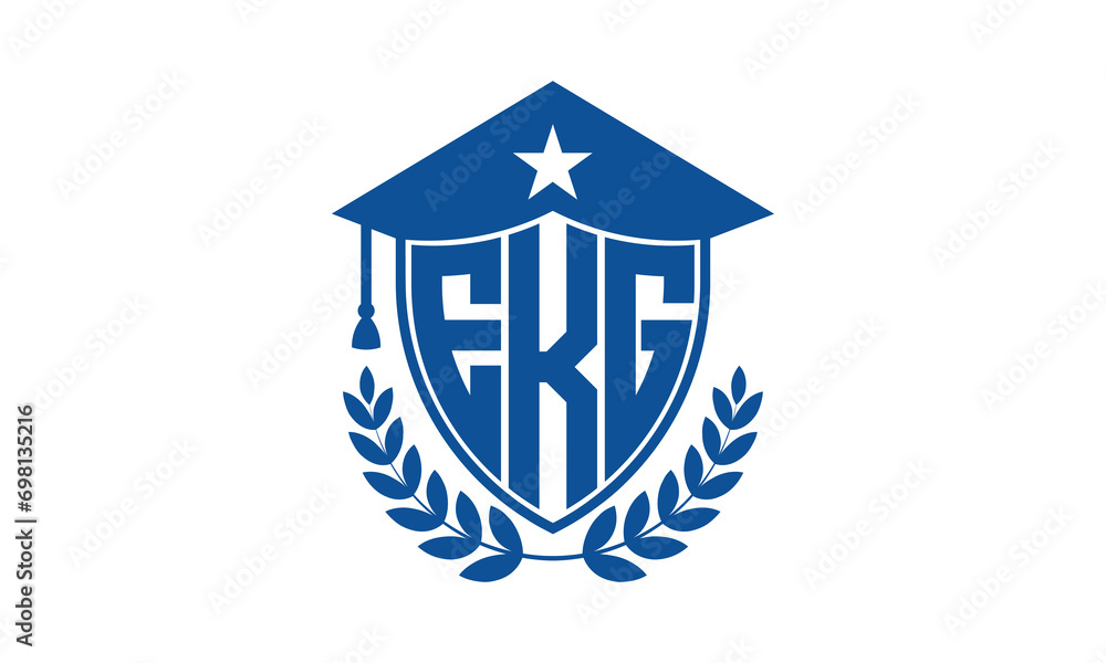 EKG three letter iconic academic logo design vector template. monogram, abstract, school, college, university, graduation cap symbol logo, shield, model, institute, educational, coaching canter, tech EKG three letter iconic academic logo design vector template. monogram, abstract, school, college, university, graduation cap symbol logo, shield, model, institute, educational, coaching canter, tech