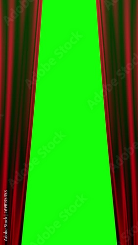 Animation background material with golden satin-style stage curtains opening left and right (green screen) Vertical