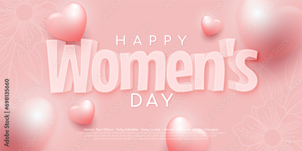 womens day vector banner with editable text effect on pink color theme