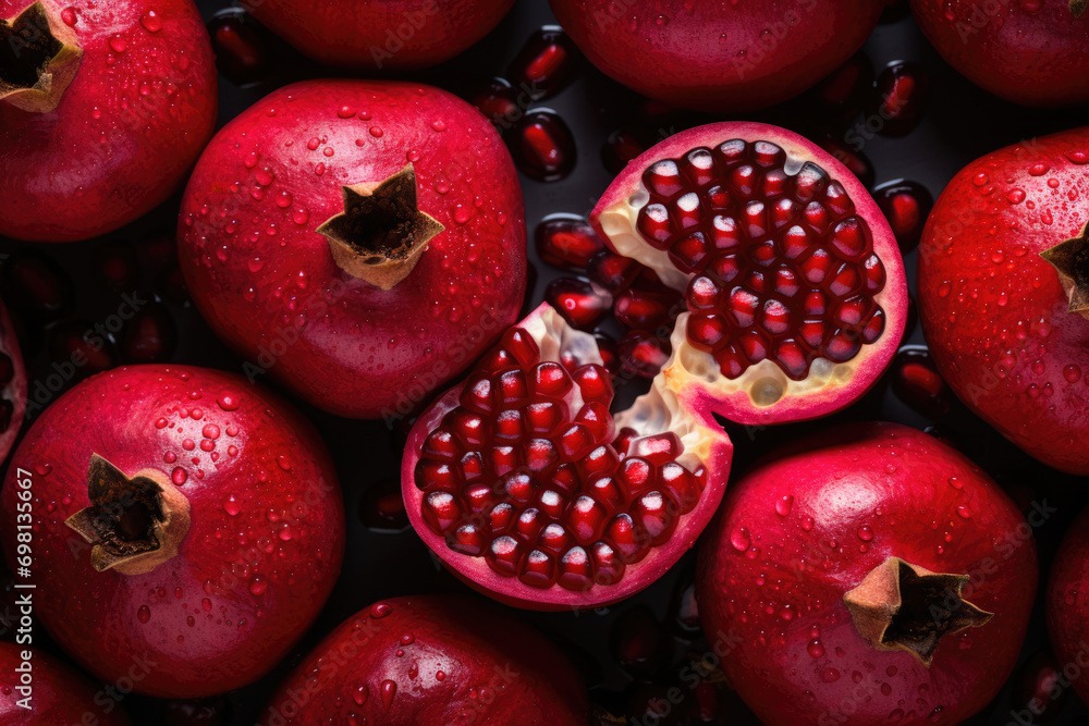 Pomegranate garnet fruit background pattern - obrazy, fototapety, plakaty 
