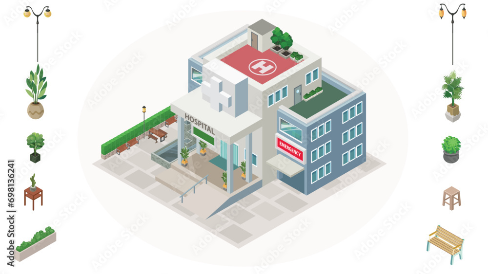 Hospital and Decorate - Isometric Hospital and Decorate - Isometric