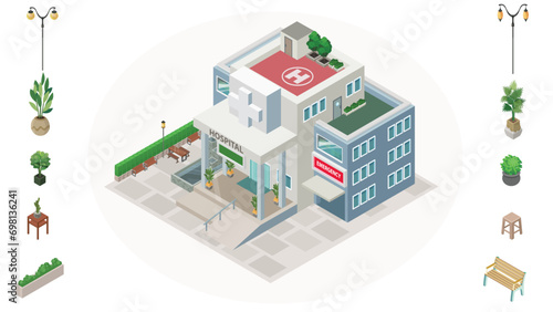 Hospital and Decorate - Isometric