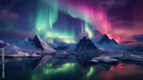 Northern lights across icebergs