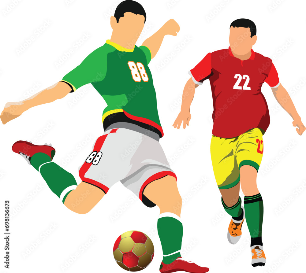 Two soccer players poster. Vector illustration